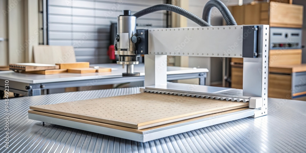 Poster of a cnc router machine with a notebook, cnc, fr?se,design, engineering, technology, manufacturing, 