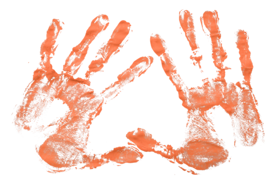 Orange hand print isolated on transparent background.