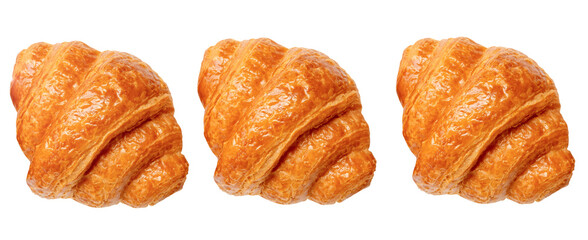 Top view set of brown croissants isolated on white background with clipping path
