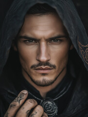 close up of the man in the black hood - generative ai