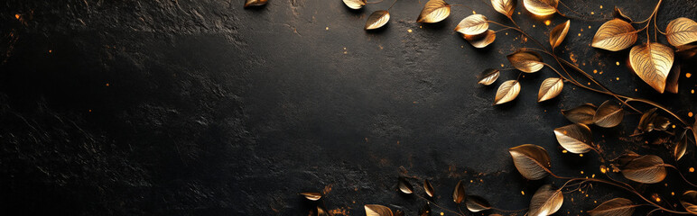 golden ivy vine elegantly winding across a matte black background, with intricate details highlighted by subtle lighting