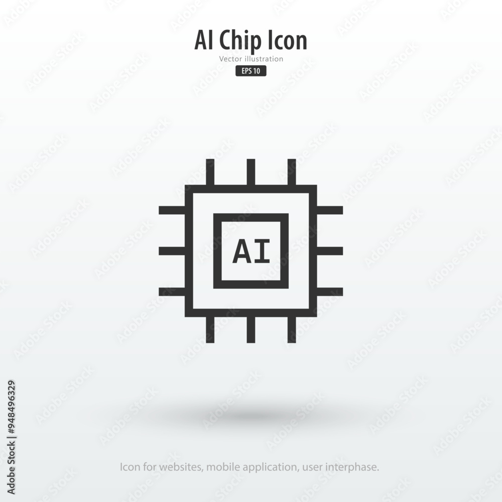 Poster AI processor chip icon. Artificial intelligence technology concept. Icon element for app, website and interphase. Vector illustration.