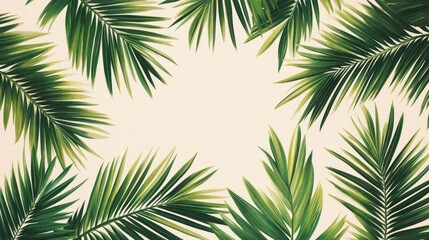 A pattern of palm leaves on a light background, ideal for a tropical and summery feel.