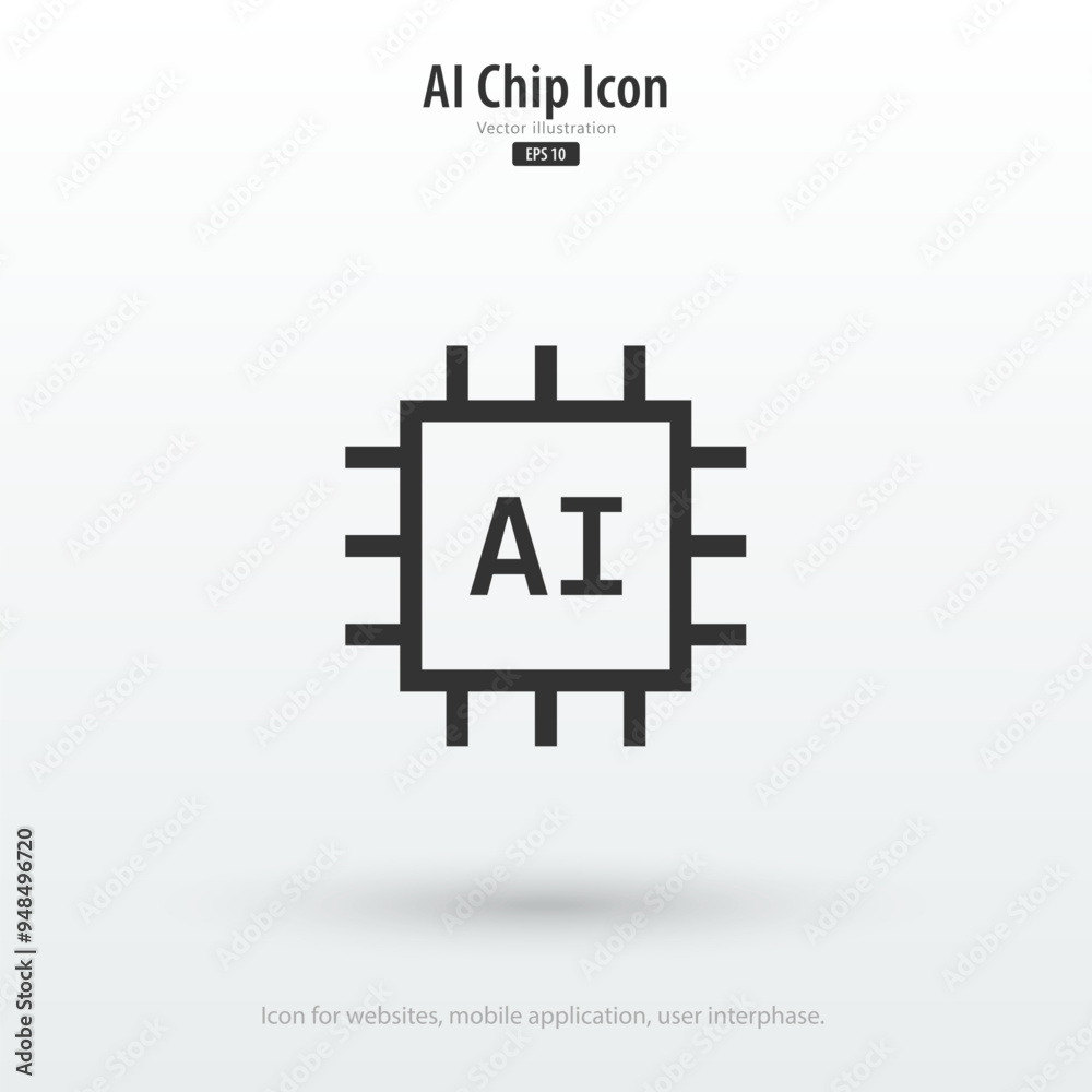Leinwandbilder AI processor chip icon. Artificial intelligence technology concept. Icon element for app, website and interphase. Vector illustration.