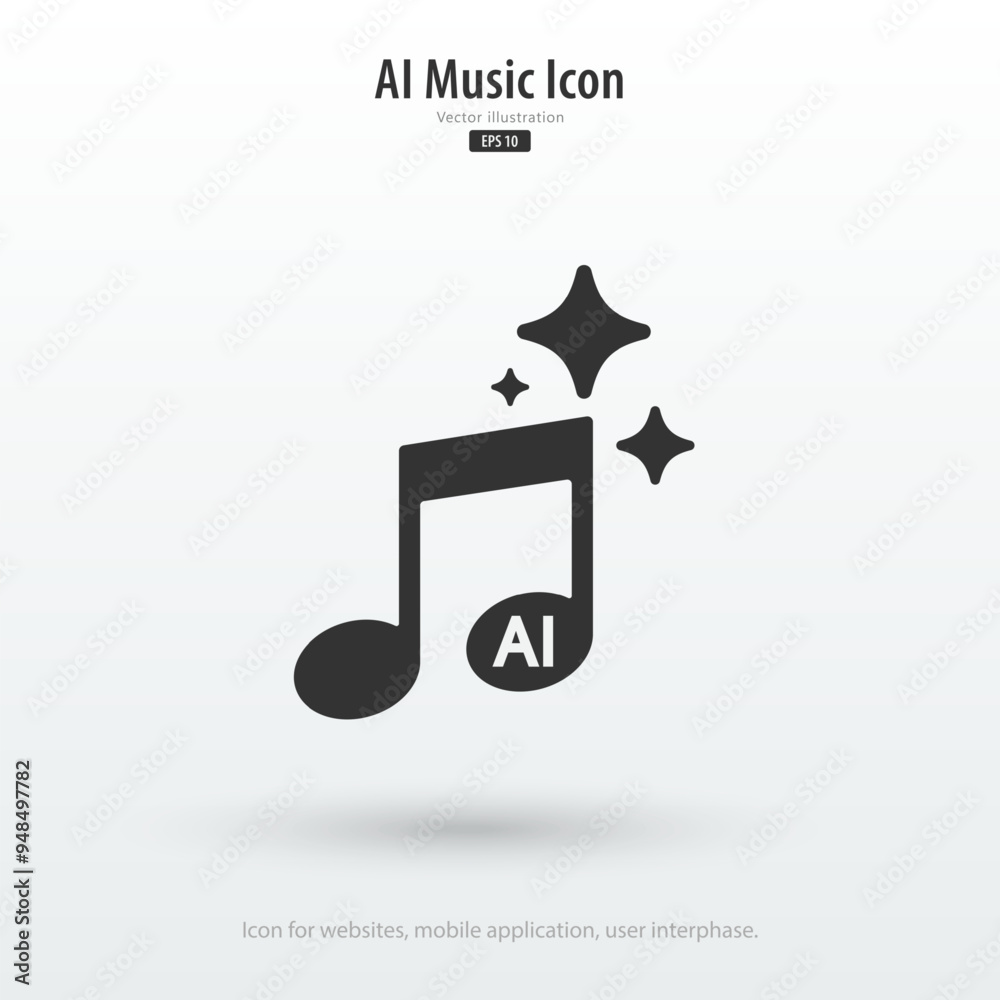 Aufkleber AI music icon. Artificial intelligence creates music concepts. Enter command text to generate musical ideas. Icon element for app, website and interphase. Vector illustration.