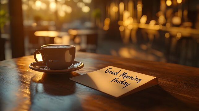 Elegant 3D Rendered Note with Morning Coffee Setting