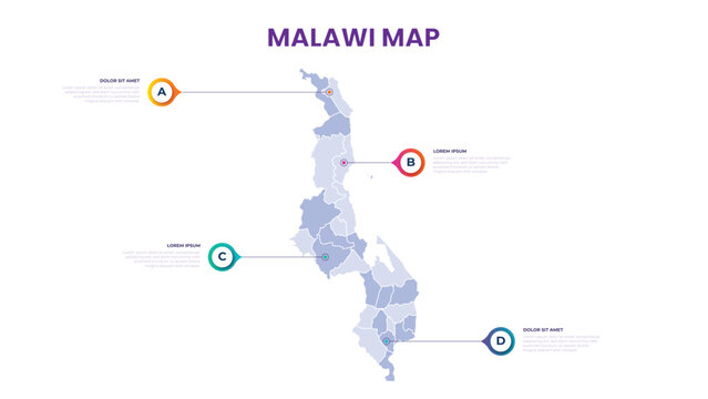 A map of the Malawi. Malawi infographic vector illustration with data and country information