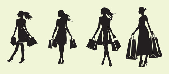 Silhouette of Fashionable Women with Shopping Bags