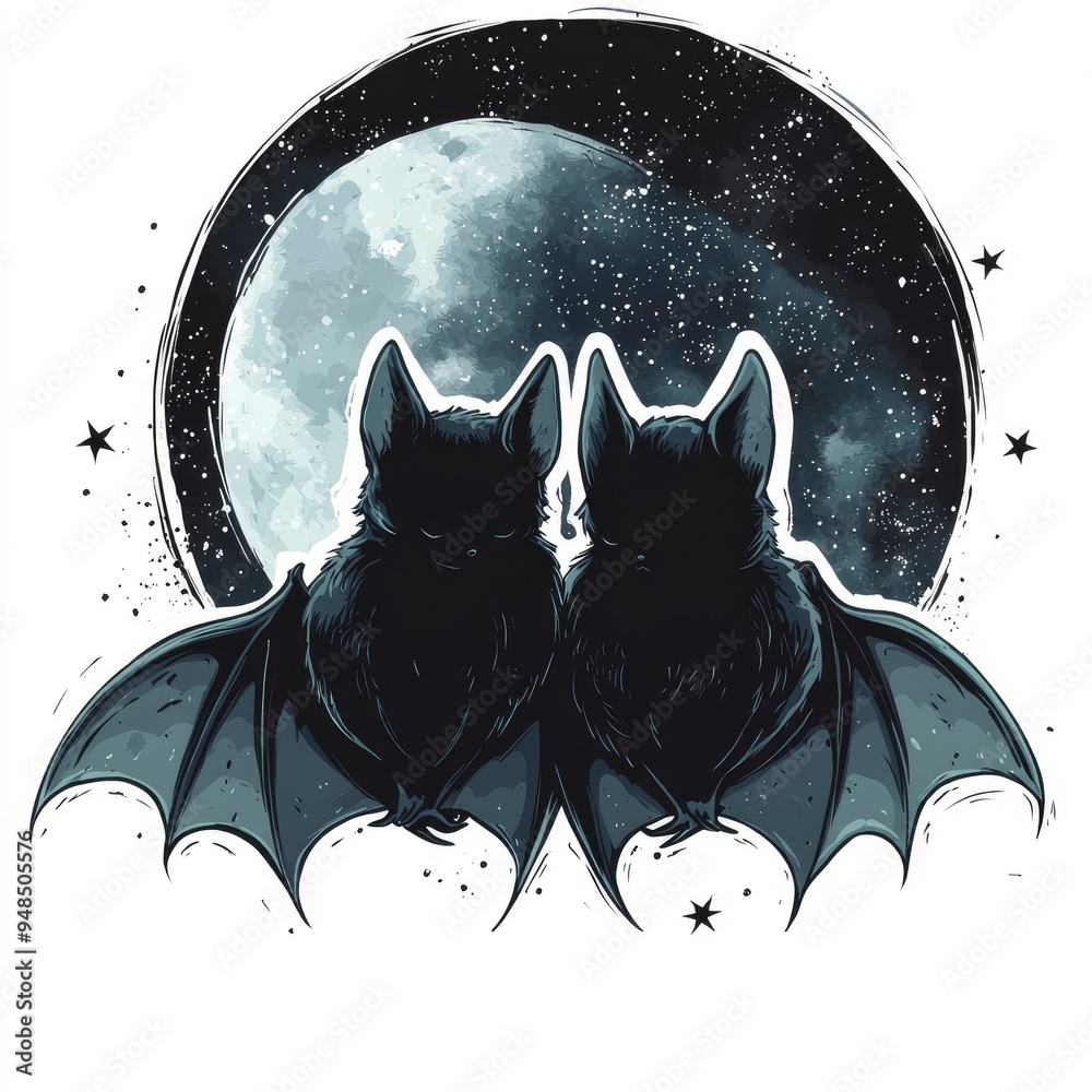 Canvas Prints two bats under the moon