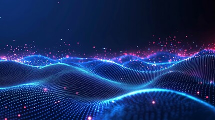 Fototapeta premium Abstract background featuring a digital wave pattern with glowing particles and gradients, suitable for technology and futuristic concepts.