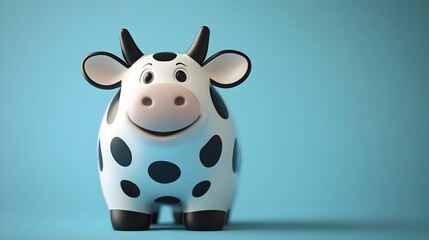 Fototapeta premium Whimsical 3D Rendered Happy Cow Piggy Bank with Playful Black and White Spots for Fun Children s Money Saving