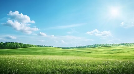 Obraz premium Green Meadow under a Bright Blue Sky