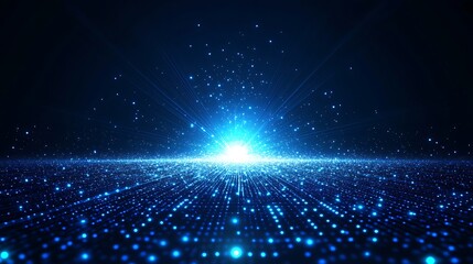 Fototapeta premium Abstract digital technology background with bright blue lights and particles, conveying innovation and futuristic concepts.
