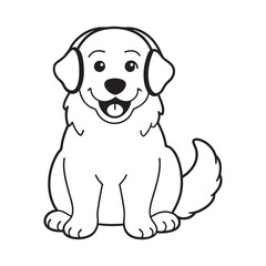 Fototapeta premium A delightful and vibrant illustration of a cheerful golden full body retriever with headphones, appears to be enjoying some lively music as it sits on a clean, white background.