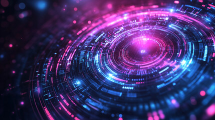 Obraz premium Abstract futuristic digital technology background with blue and purple colors, AI symbol, data flow or binary code for innovation in business. Vector illustration of a cybersecurit