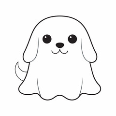 Cute Halloween Ghost dog Line Art