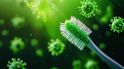Fototapeta premium Bacteria on a bathroom toothbrush holder, germs, bathroom, illustrating personal hygiene risks