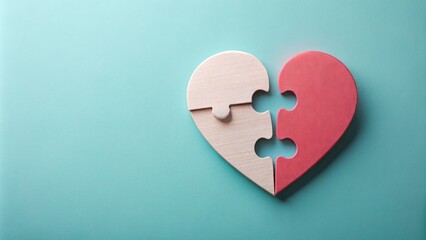 Fototapeta premium Minimalist illustration of a broken heart with a missing puzzle piece, symbolizing longing and yearning for a distant loved one, set against a soft pastel background.