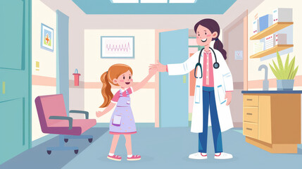 doctor and patient in hospital, doctor giving high five to young patient