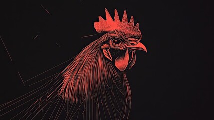 Red Rooster Head with Black Background