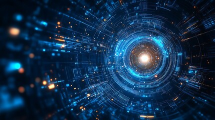 Obraz premium Futuristic digital background with glowing circular patterns and data lines. Concept of technology, data, and cyber visuals.