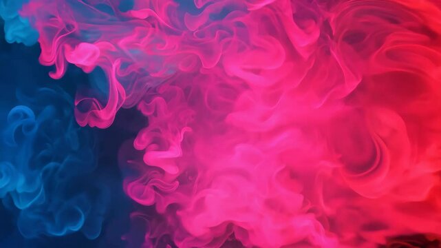 abstract visuals with swirling colors, primarily in blue and pink. patterns mimic smoke or fluid dynamics, resulting in a lively and composition.