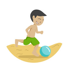 Kid Summer Vacation Boy Play Ball in the Beach