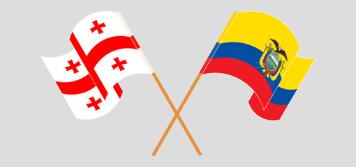 Crossed and waving flags of Georgia and Republic of Ecuador