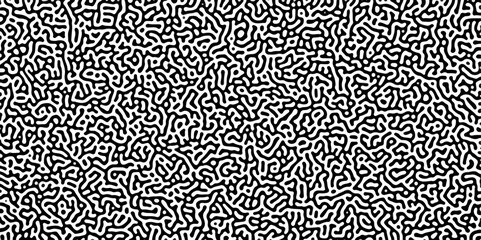 Turing reaction diffusion monochrome seamless pattern with chaotic motion. Linear design with biological shapes. Organic lines in Memphis. abstract truing organic wallpaper background.	chaotic, stripe