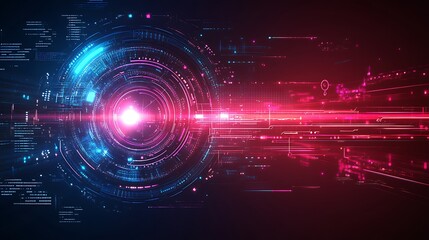 Fototapeta premium Futuristic digital interface with glowing circular elements. High-tech abstract background representing technology and innovation.