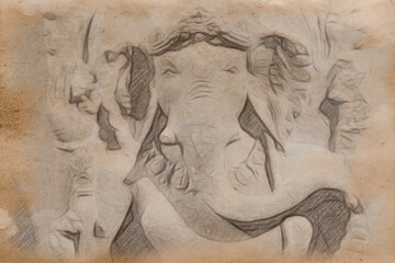 Ganesh illustration. Induism religion - elephant god, Indian traditional culture