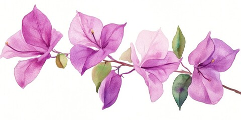 Watercolor illustration of purple Bougainvillea flower