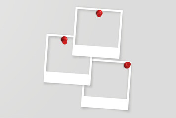 transparent plain set 3 square polaroids with thumbtack pin