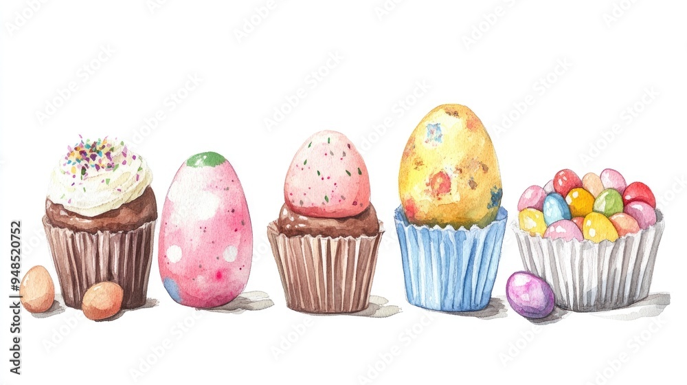 Wall mural watercolor illustration of easter treats