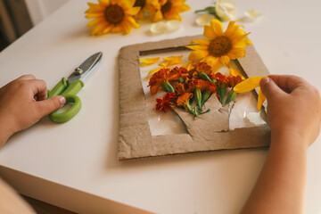 Handmade Mother's Day surprise. Top view of origami flowers