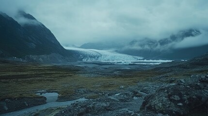 Fototapeta premium A panoramic view of the Alaskan wilderness with glaciers and rugged terrain. No people, copy space.