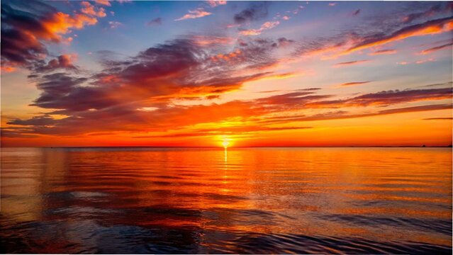 A serene sunset over the sea, showcasing vibrant colors