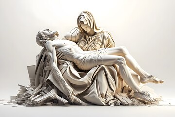 Pieta Sculpture on a Pile of Rubble.