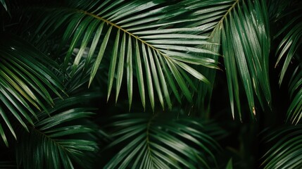 Close-up of palm leaves with intricate details, creating a calming and serene background.