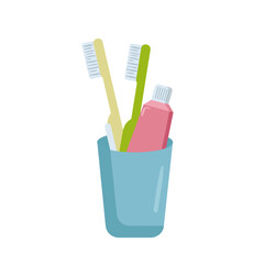Bathroom Element Set Toothbrushes and toothpaste in a cup