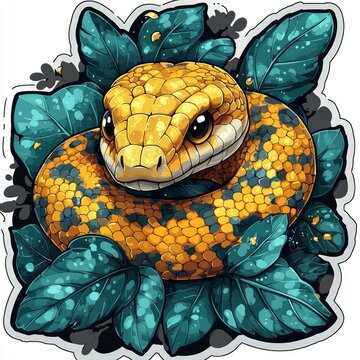 Yellow Python Snake in Lush Foliage