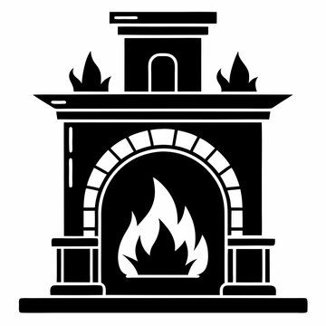 black fireplace with flames clip art preview