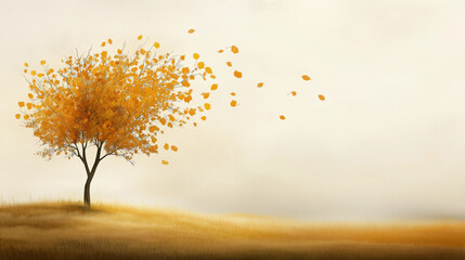 Elegant Thanksgiving card featuring a serene autumn landscape with a golden tree shedding leaves and a message of gratitude for partnerships