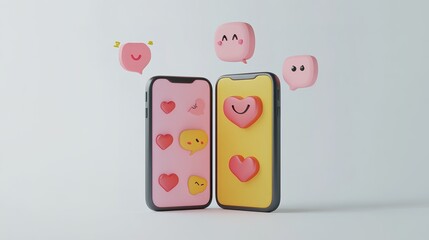 Young couple declaration of love by message on mobile.3D rendering on white background. 