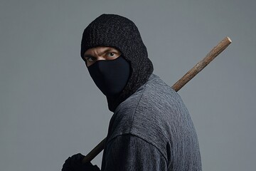 Man in Balaclava Holding stick in Urban Setting