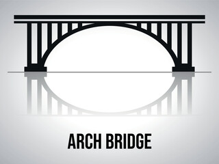 Arch bridge silhouette with a shadow. Vector on a gray background.