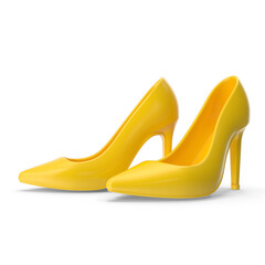 Realistic 3D Yellow Heels PNG Images | High-Quality Heels Modeling Illustrations | Detailed Footwear and Fashion Art