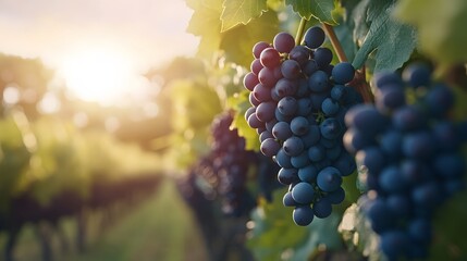 40. **A close-up of ripe grapes hanging from a vine in a vineyard.