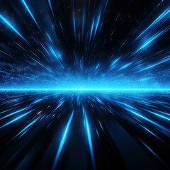 Hyperspace Tunnel: A mesmerizing abstract background with a blue light tunnel, evoking speed, futuristic travel, and boundless possibilities. The dark background and bright blue lines create a sense o