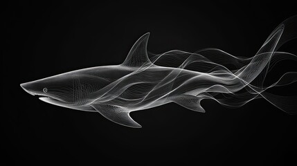 Abstract Line Art of a Shark with a Wavy Tail